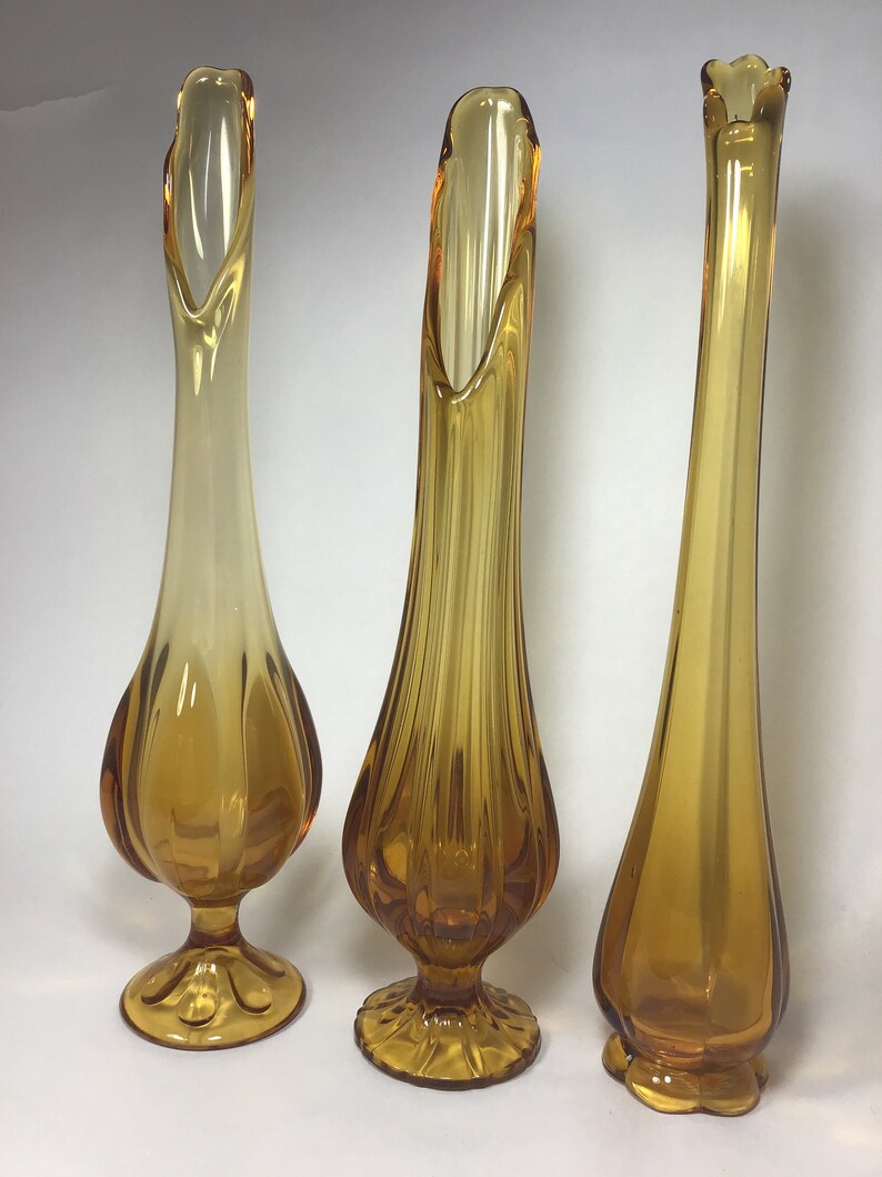 Your Choice Amber Swung Glass Vase 14 1/2 MCM Etsy