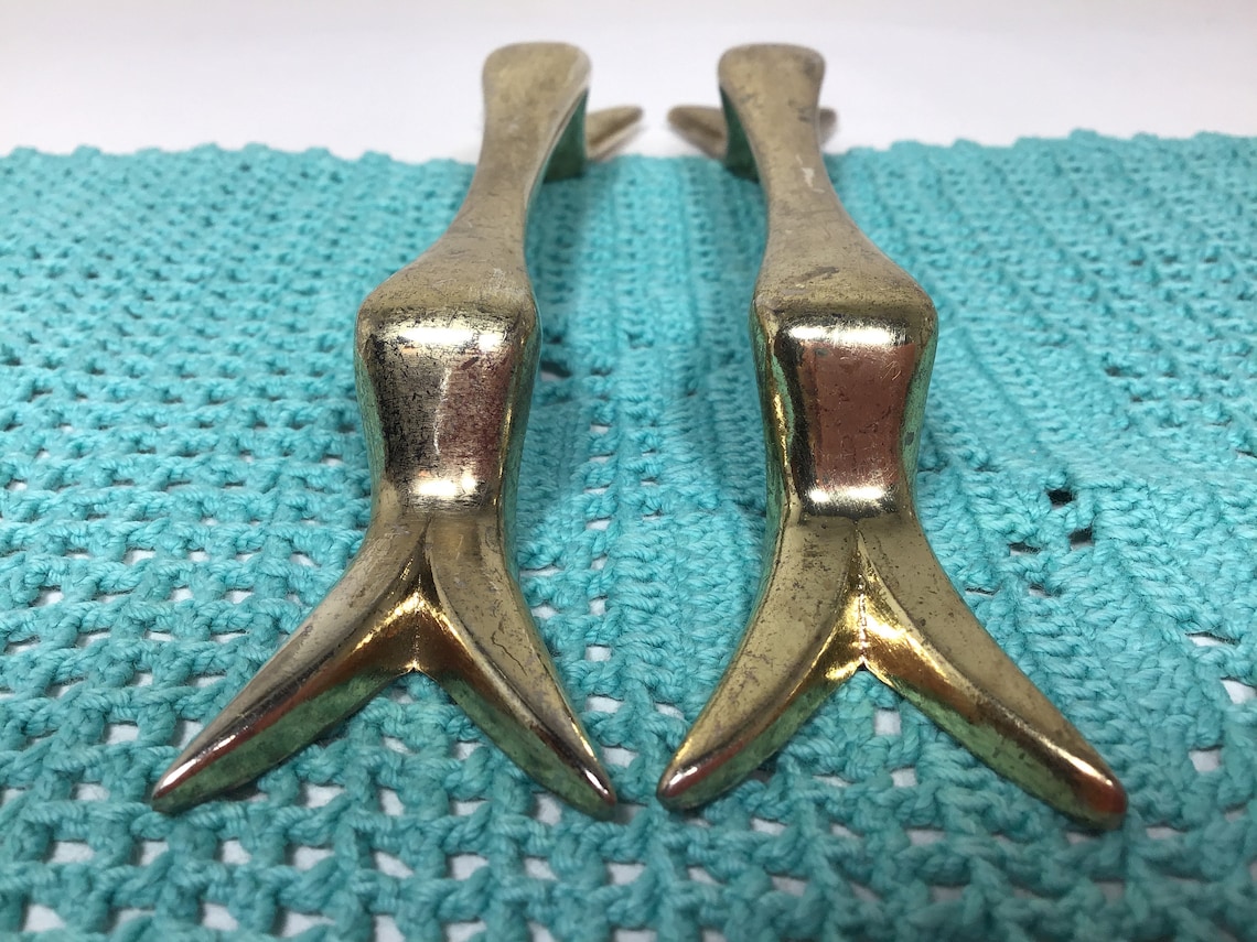 2 MCM Drawer Pulls Brass Dresser Pulls Etsy