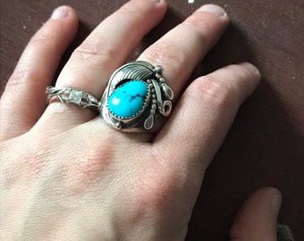 size 9 34 Silver and Turquoise ring by Nelvin Chee