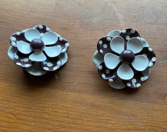 Huge vintage polka-dot flower earrings