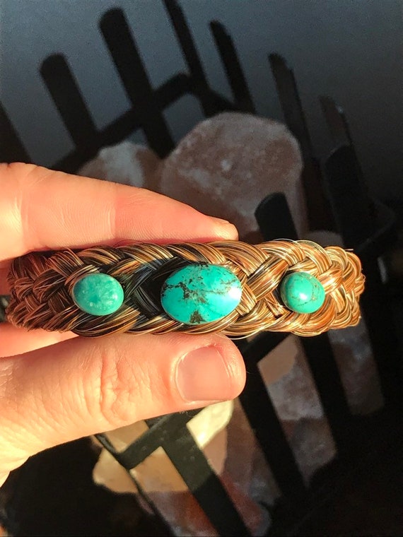 Vintage braided horse hair turquoise bracelet