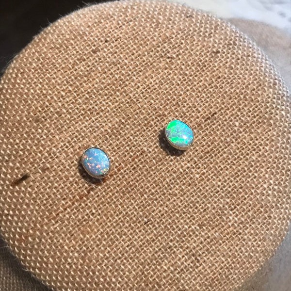 Old sterling silver opal studs