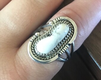 Vintage Juan Abeyta free form white buffalo ring