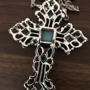 Vintage faux turquoise cross necklace image 2