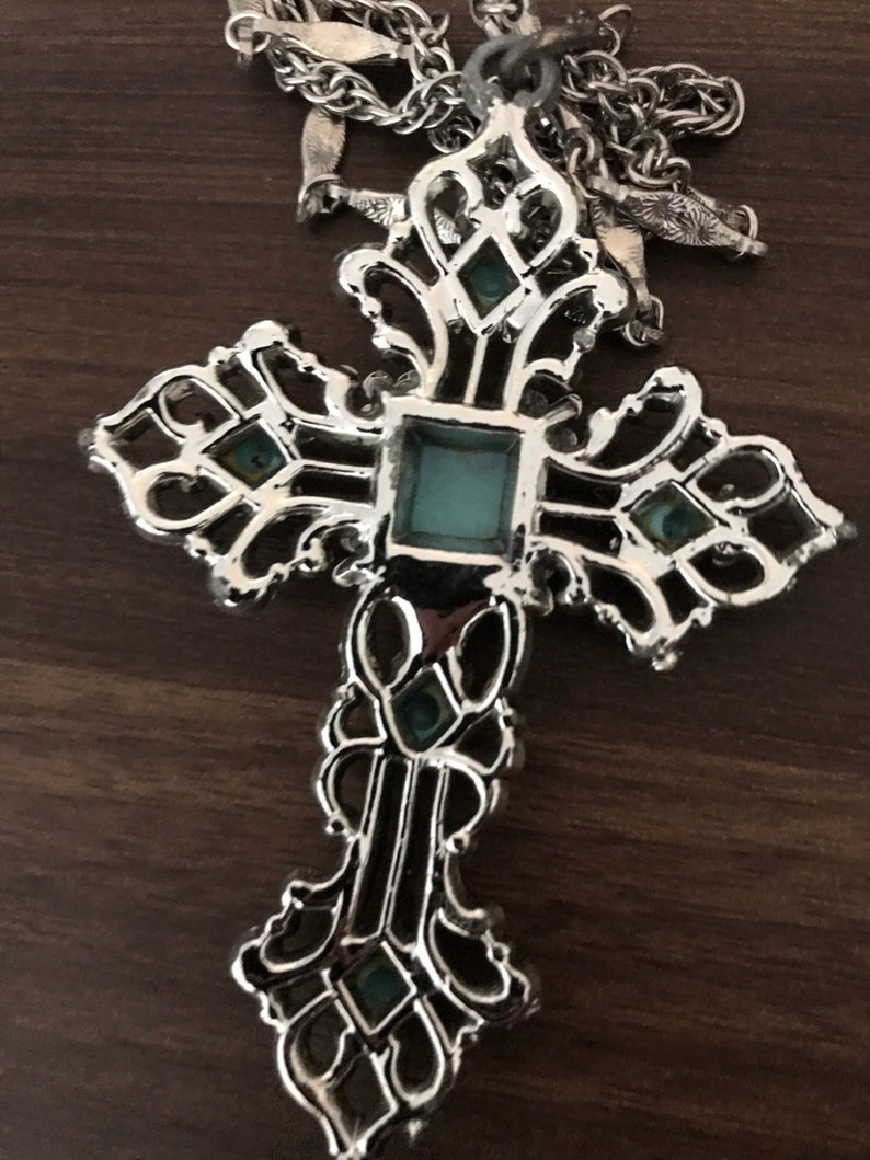 Vintage faux turquoise cross necklace image 2