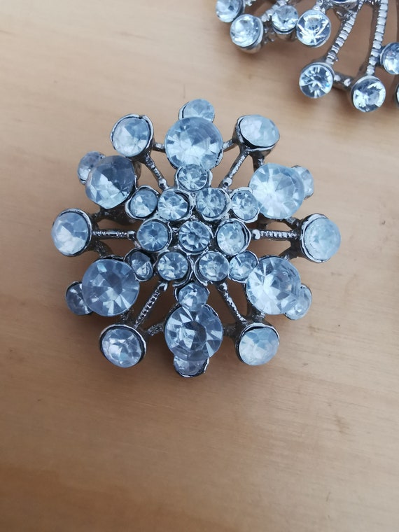 Three silver tone brooches with clear stones - image 3