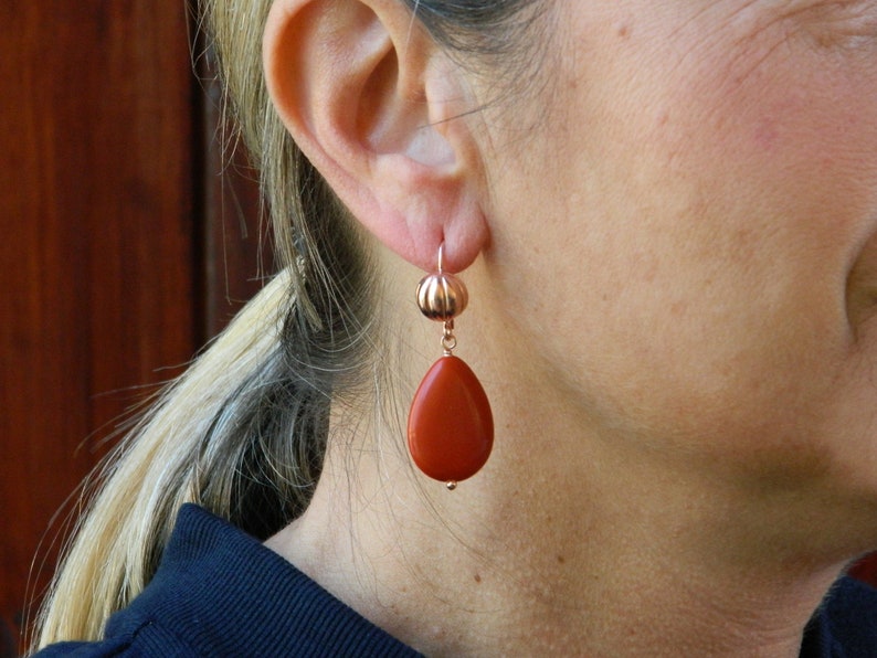 Rose Silver Earrings with Sardinia Red Coral Paste Flat Drops
