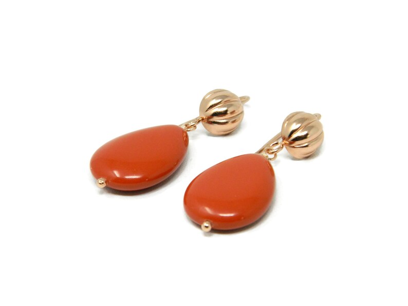Rose Silver Earrings with Sardinia Red Coral Paste Flat Drops