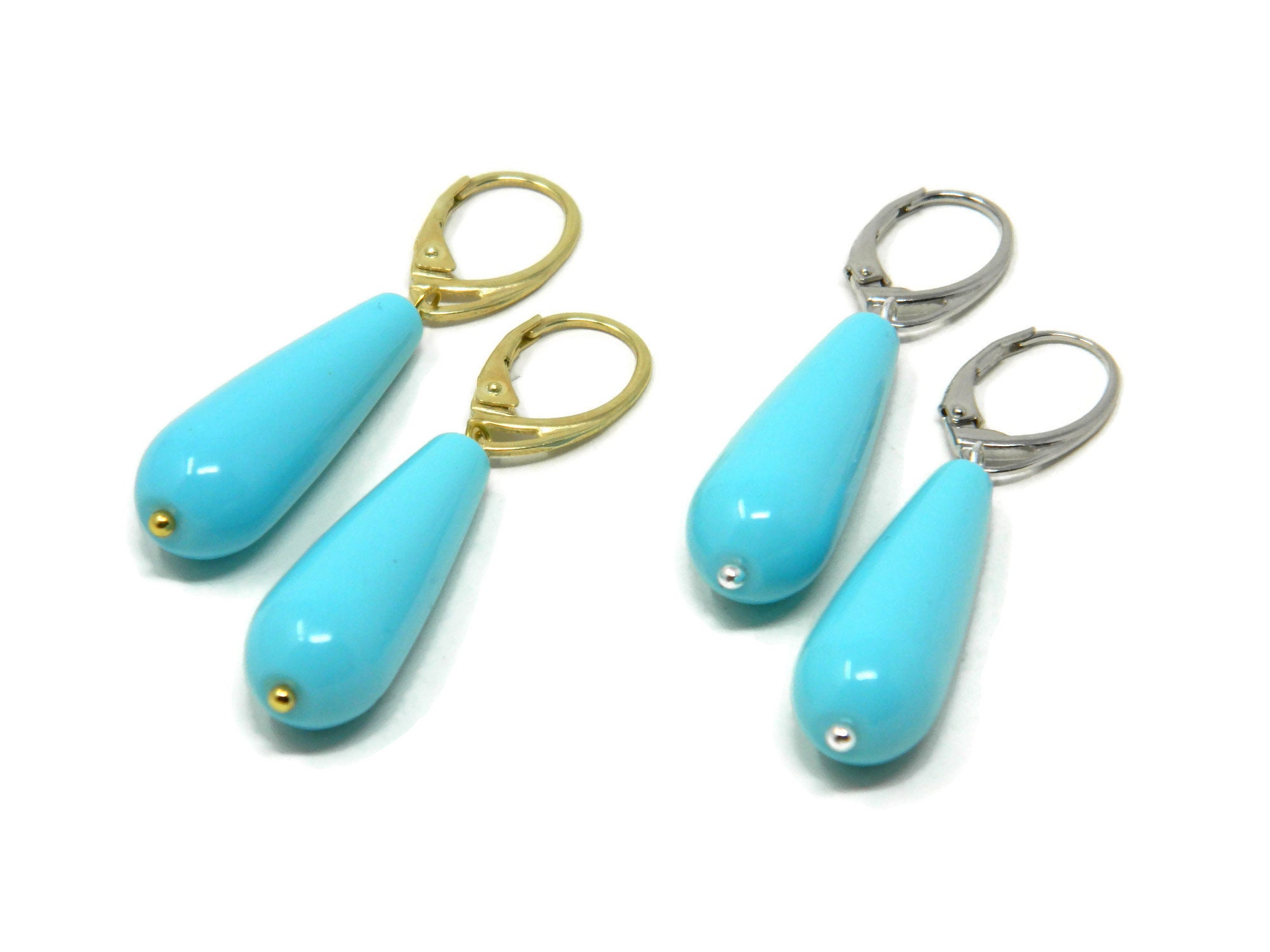 Orecchini argento pendenti con moneta e turchese a goccia piccola - OL – Amanthia