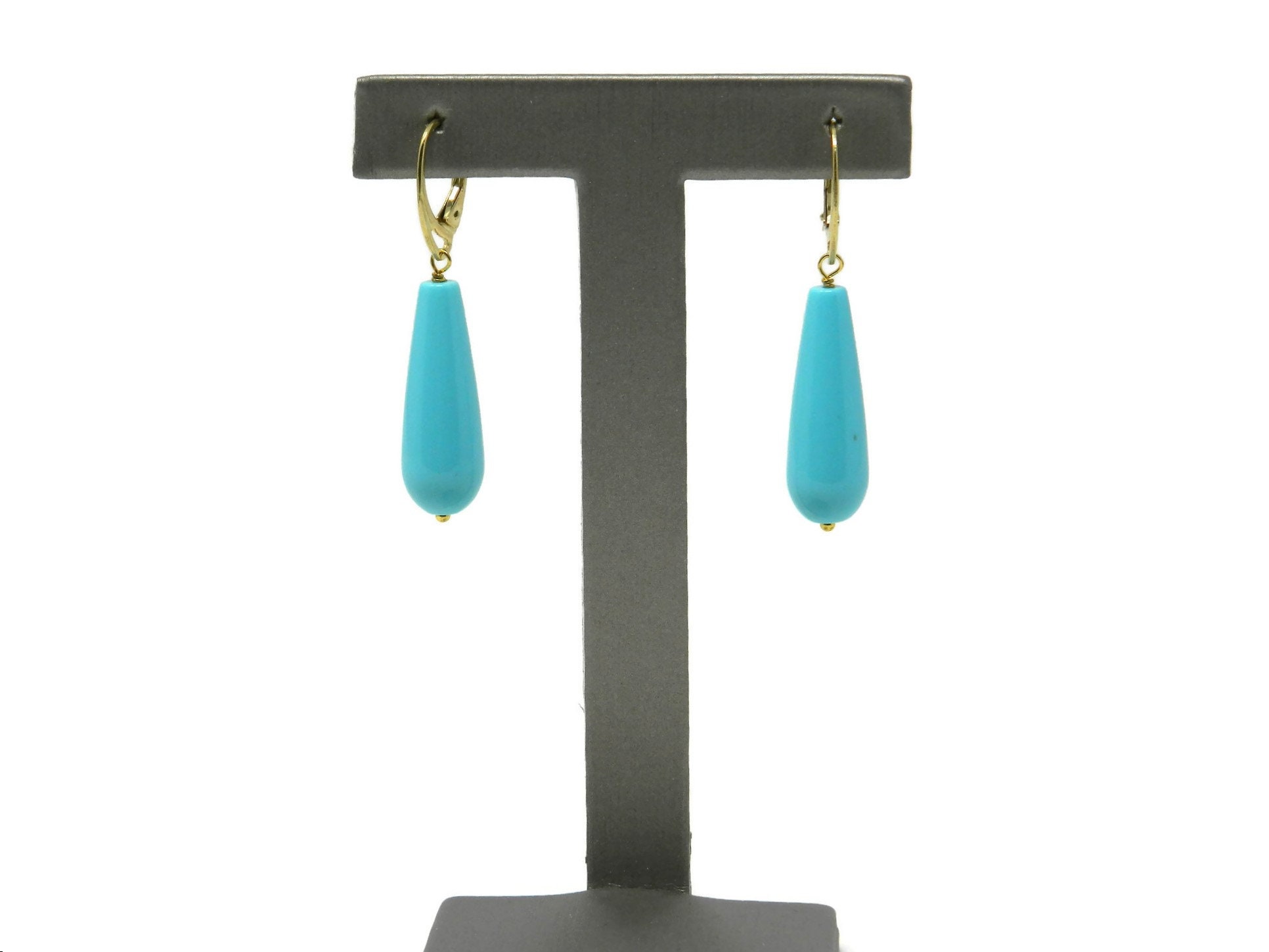 Orecchini pendenti donna in turchese | Goccia 10x30 mm | Argento 925 rodiato o placcato oro | Gioielli artigianali Made in Italy - Italia