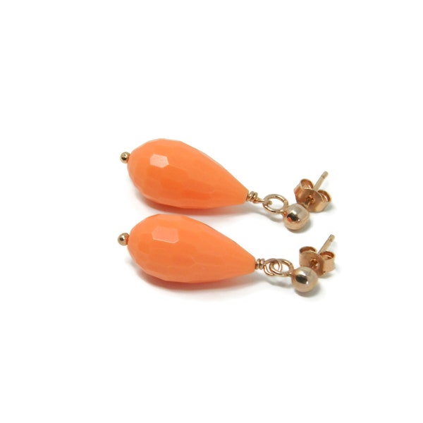 Rose Silver Earrings with Salmon Pink Coral Paste Drops