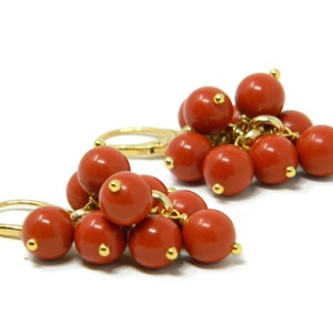 Dangle Cluster Earrings with Sardinia Red Coral Paste – Handmade in Italy – Gold-Plated 925 Silver – Hypoallergenic, Gift for Her
