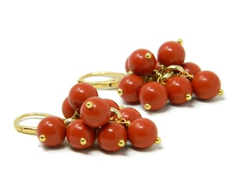 Cluster Earrings with Sardinia Red Coral Paste Balls