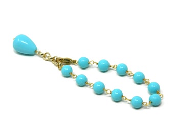 Bracelet boules et pendentif goutte de pâte turquoise