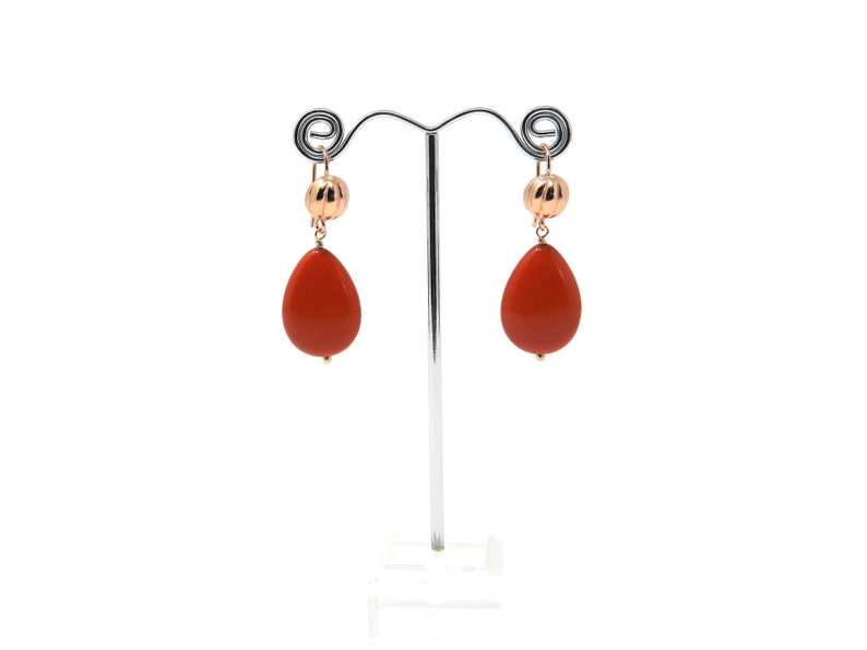Rose Silver Earrings with Sardinia Red Coral Paste Flat Drops