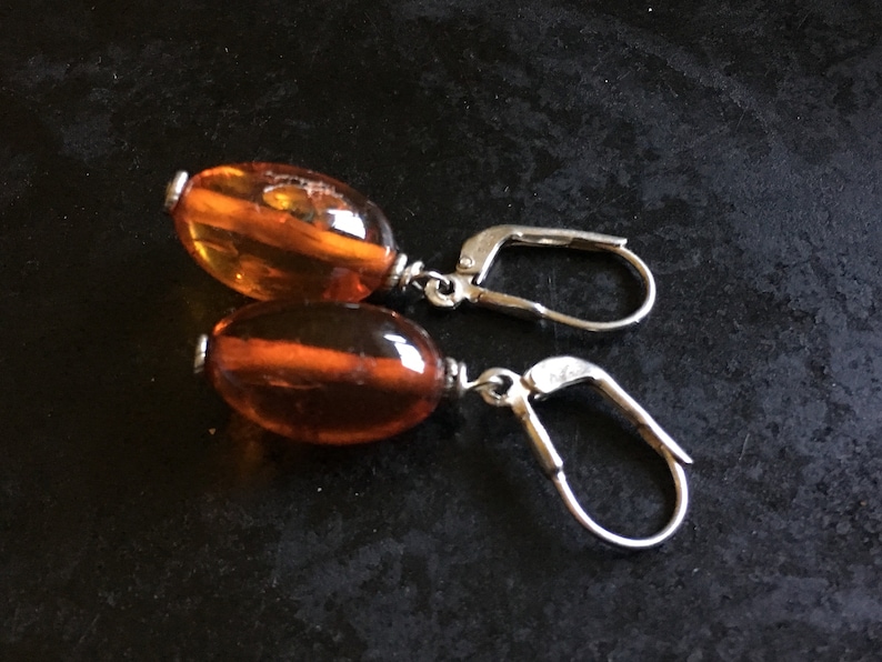 Simple amber earrings with sterling findings