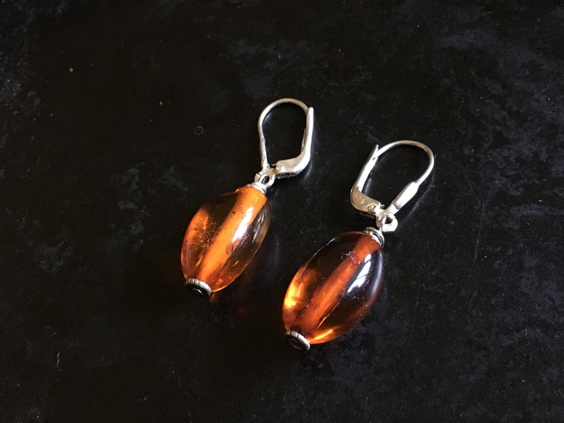 Simple amber earrings with sterling findings
