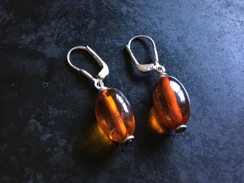 Simple amber earrings with sterling findings