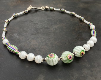 Choker of Venetian trade beads, vintage Czech beads and three new chevrons with Bali silver