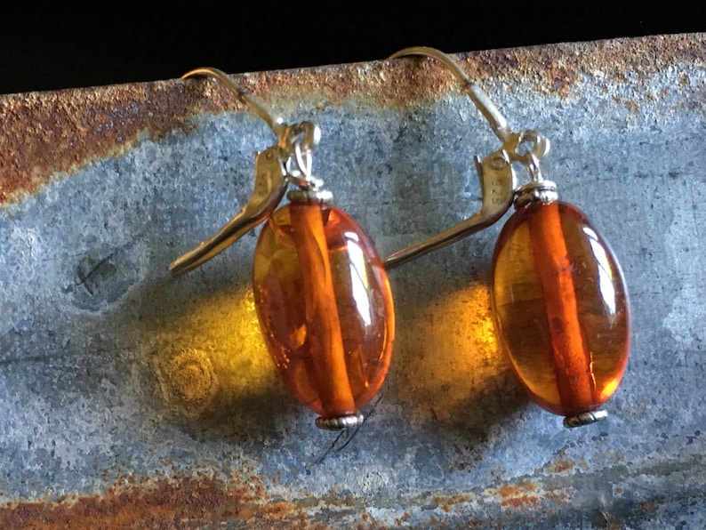 Simple amber earrings with sterling findings