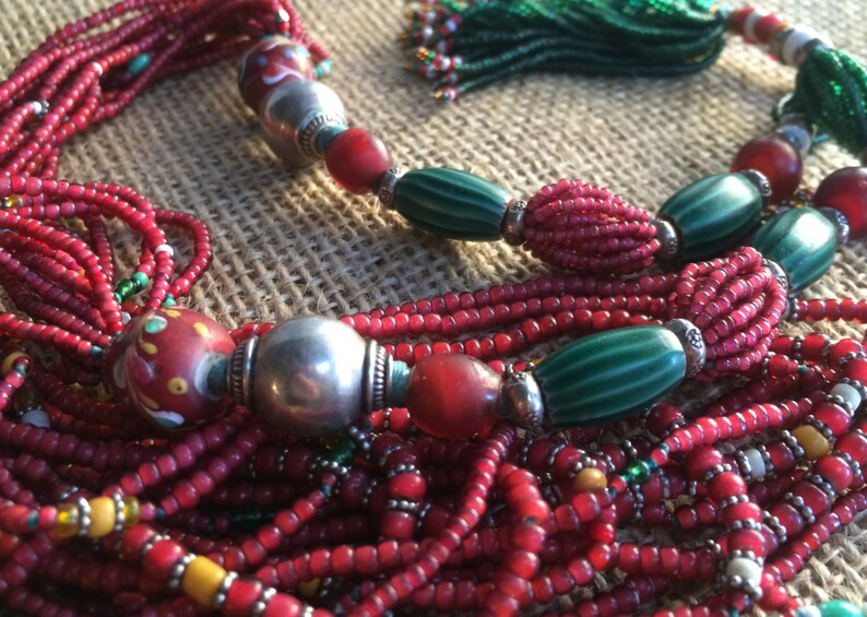 Necklace of Venetian Glass Trade Beads, Multi-strand, Statement Piece ...
