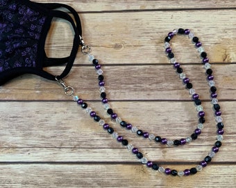 Haunted Mansion Inspired Mask Chain/ Mask Lanyard/ Beaded Mask Chain/ Beaded Mask Lanyard/ Purple and Black Mask Chain