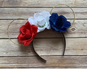 Rot, weiß und blau Vaterländische Blumenohren / USA Amerikanische Flaggenohren / Blumenohren / Americana-Ohren / 4. Juli-Ohren / Unabhängigkeitstag-Ohren