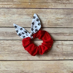 101 Dalmatians Inspired Scrunchie with Bow/ Red Scrunchie with Paw Print Bow/ Disney Scrunchie with Bow