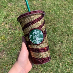 Garnet and Gold Rhinestone Starbucks 24 oz Reusable Cold Cup, Starbucks Cup, Starbucks, Rhinestone Starbucks Cup, 24oz Cup, Starbucks Cup