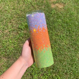 Candy Corn Ombré AB Rhinestone 20 oz. Skinny Tumbler/ Handplaced Rhinestone Tumbler/ Bling 20 oz Tumbler/ AB Rhinestone Tumbler/ Ombré