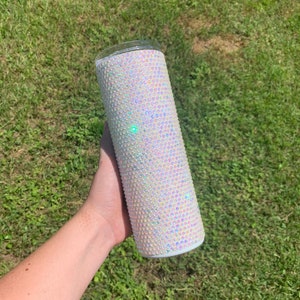 UV Glow Rhinestone 20 oz. Skinny Tumbler/ Handplaced Rhinestone Tumbler/ Bling 20 oz Tumbler/ AB Rhinestone Tumbler/ Clear AB Rhinestones