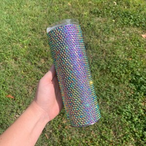 Violet Purple AB Rhinestone 20 oz. Skinny Tumbler/ Handplaced Rhinestone Tumbler/ Bling 20 oz Tumbler/ Rainbow AB Rhinestone Tumbler