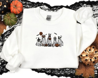 Broderad tröja med Halloween-spökhund/ Broderad tröja med Halloween-spökhundar/ Broderad huvtröja med Halloween-spökhundar
