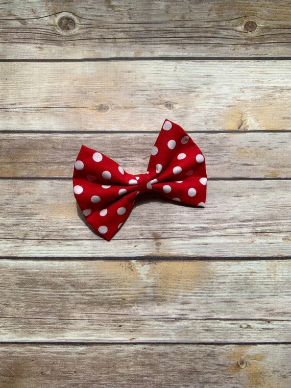 DISNEY INSPIRED RED & WHITE POLKA DOTS W/SILVER CLIP MINNIE MOUSE HAIR BOW DISNEY INSPIRED RED & WHITE POLKA DOTS W/SILVER CLIP MINNIE MOUSE HAIR BOW