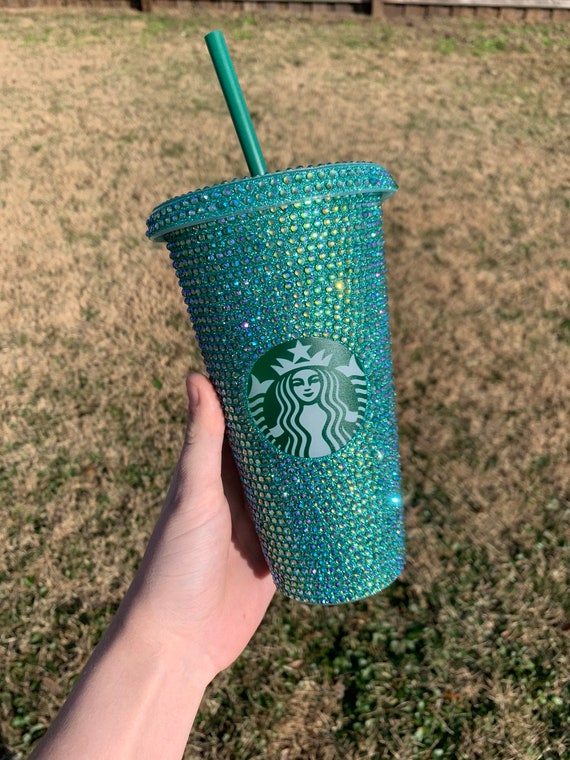 Mermaid Green AB Rhinestone Starbucks 24 Oz. Reusable Cold Cup 