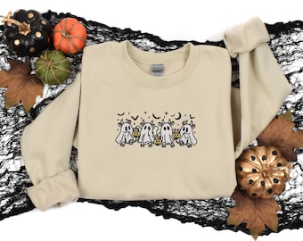 Halloween Ghost Cow Embroidered Sweatshirt/ Embroidered Ghost Cows Halloween Sweatshirt/Embroidered Ghost Cows Halloween Hoodie