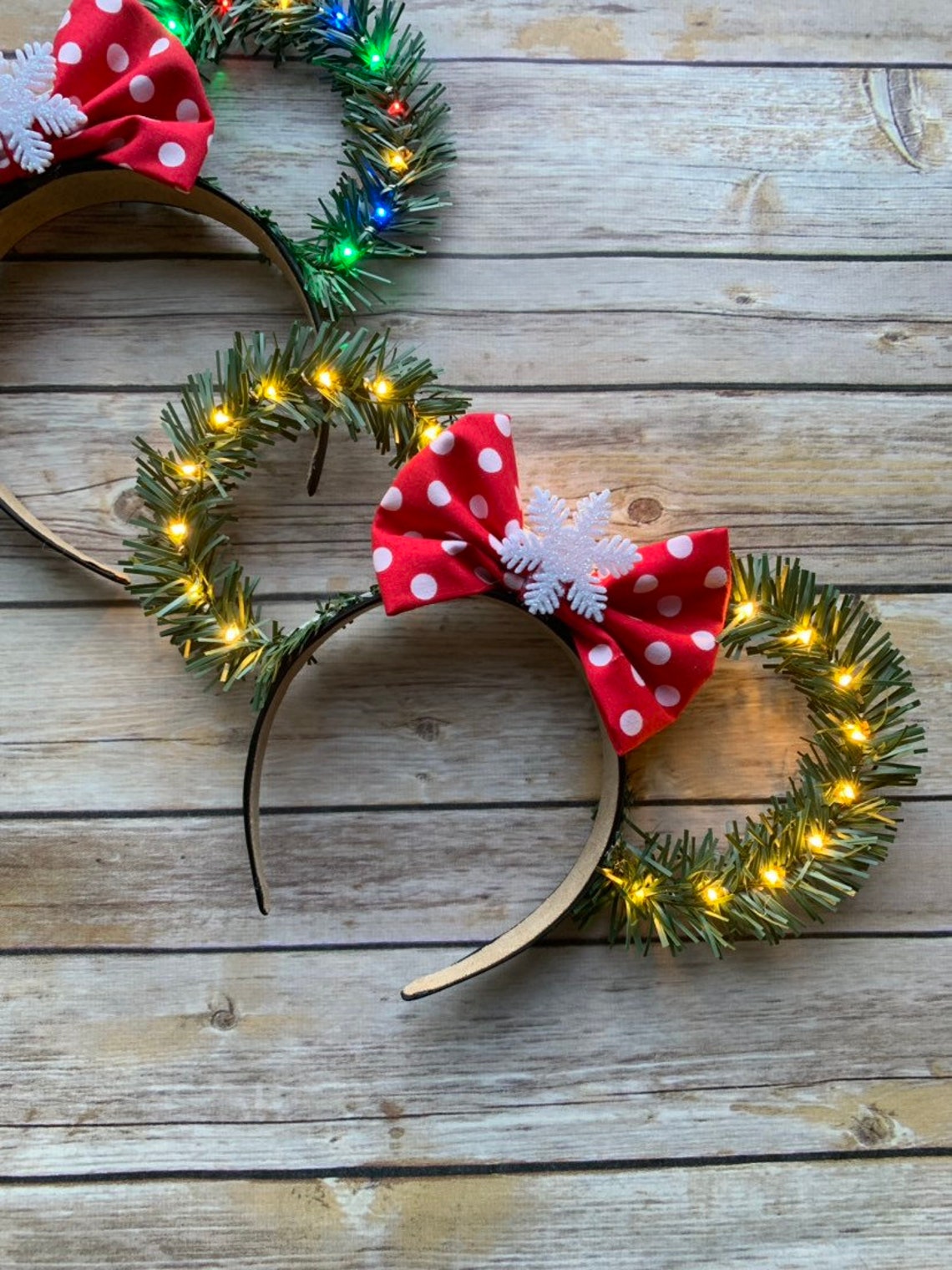 Christmas Disney Ears With Red with White Polkadots Bow / Etsy