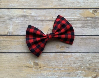 Buffalo Check Hair Bow - Red & Black Plaid, Alligator Clip