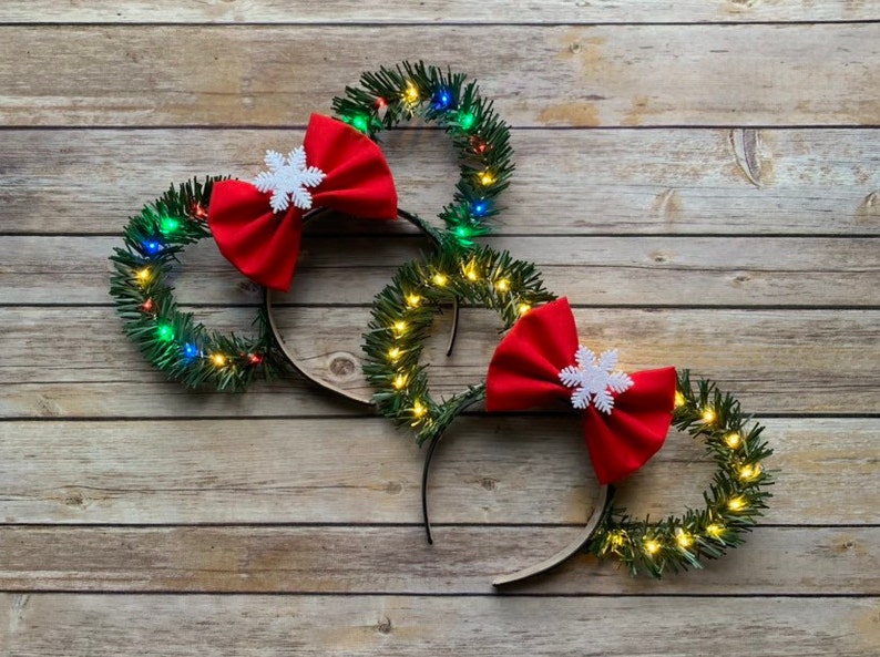 Christmas Disney Ears With Bow/ Wreath Ears/ Holiday Minnie Etsy