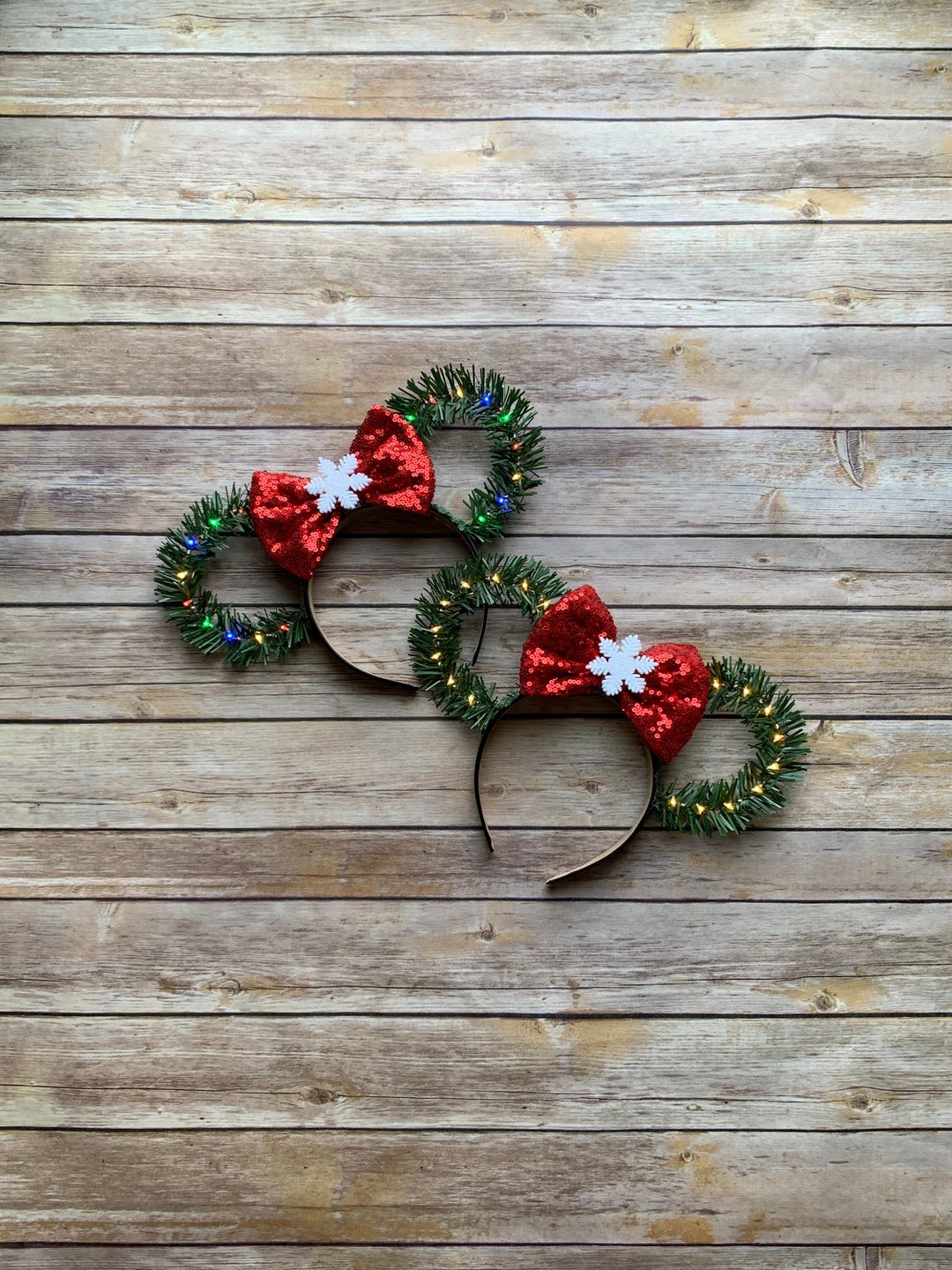 Christmas Disney Ears With Red Sequin Bow/wreath Ears/holiday Minnie