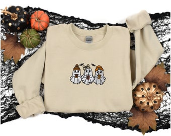 Sudadera con capucha bordada con fantasmas espeluznantes y diseño de café, moderna sudadera con capucha para Halloween