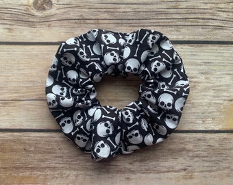 Skull And Bones Hair Scrunchie/Pirates Inspired Hair Scrunchie /Halloween Hair Scrunchie/Skeleton Hair Tie/ Spooky Hair Scrunchie