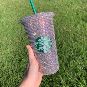 Crystal AB Rhinestone Starbucks 24 oz Reusable Cold Cup (Rainbow Confetti), Starbucks Cup