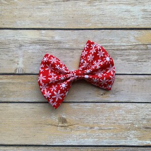 Red with White Snowflakes Hair Bow/ Christmas Hair Bow/ Holiday Hair Bow/ Red Bow