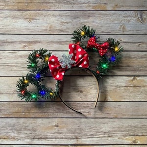 Mickey and Minnie Head Christmas Disney Ears With Bow/ Wreath Ears/ Holiday Minnie Ears/ Christmas Tree Ears