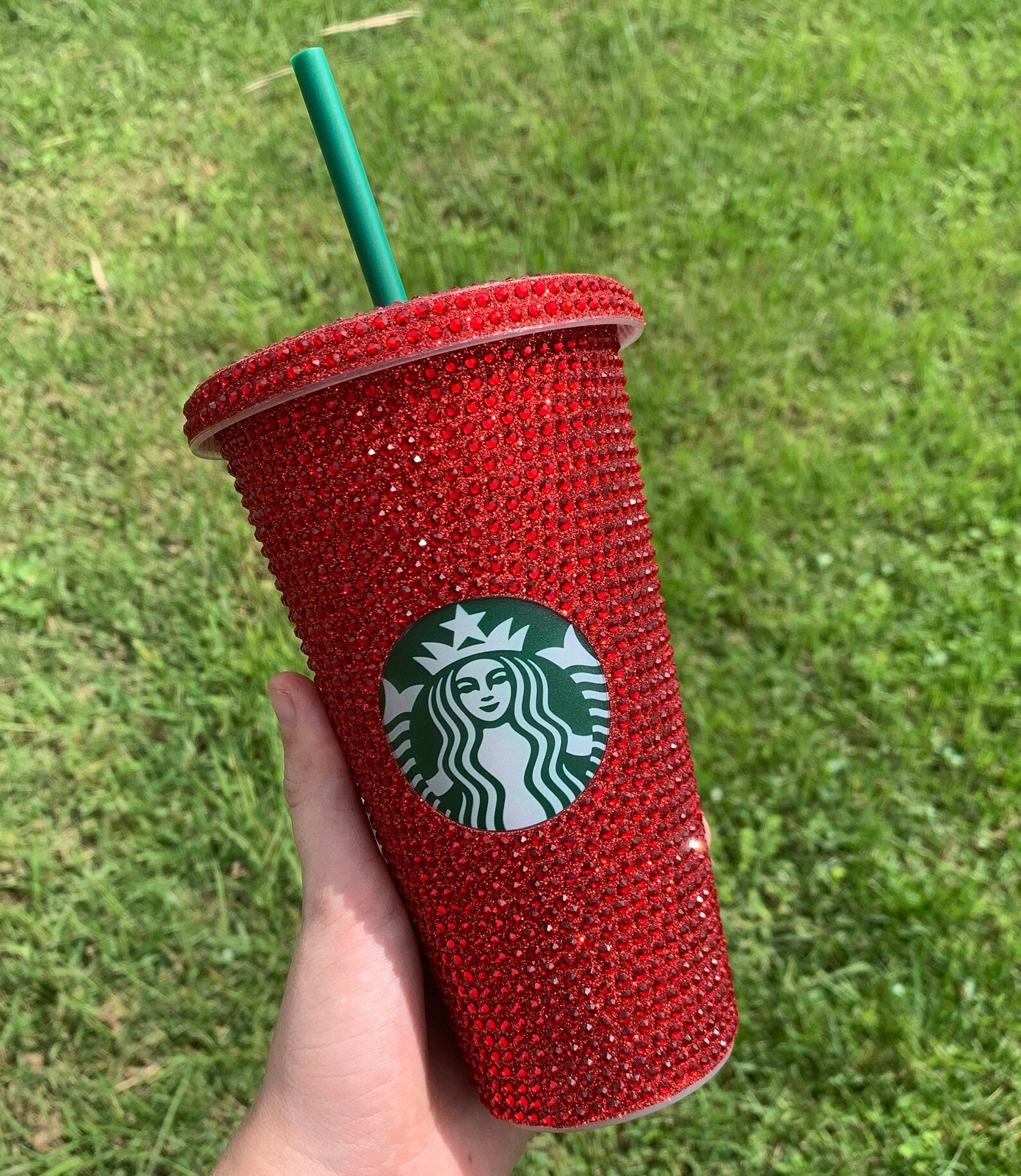 Red Rhinestone Starbucks 24 Oz Reusable Cold Cup Starbucks Etsy