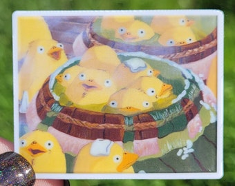 Duck Bath - Spirited Away Scene - Vinyl Sticker of Oil Painting