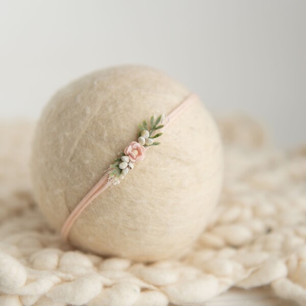 Dainty baby tiny tieback headband baby muted pink white neutral fits Newborn or Toddler  photography prop organic flower crown