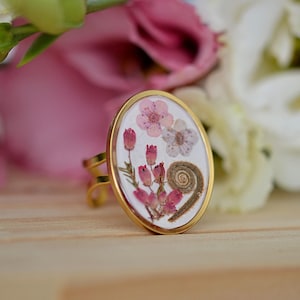 Bague fleurs pressées bague vintage avec vraies fleurs Bague en résine Bague en acier inoxydable Bague florale Cadeau naturel Bague de collage Bague fleurs sauvages