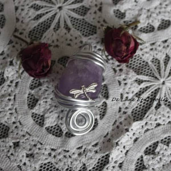 Pendentif Amethyste et libellule féerique